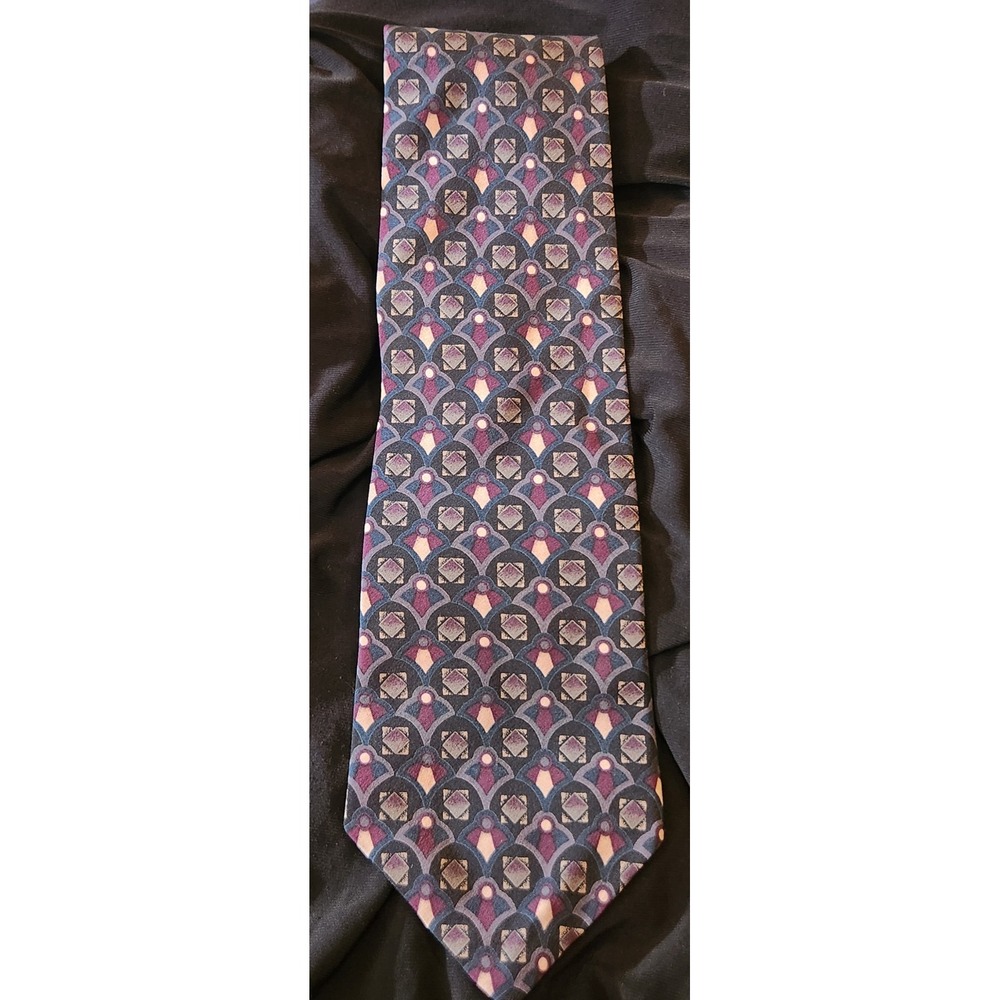 J Riggins Hunting Horn Tie Mens OS Purple Silk Excellent Geometric Vintage USA